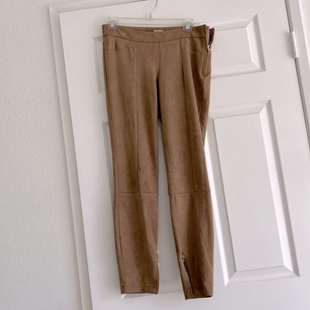 Suede Leggings with Gold Zipper Accent